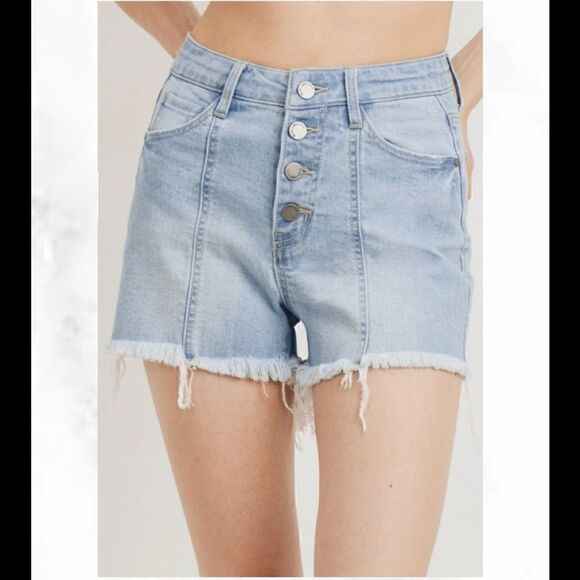 Black Label High Rise Button Fly Shorts With Flayed Hem - Picture 1 of 8